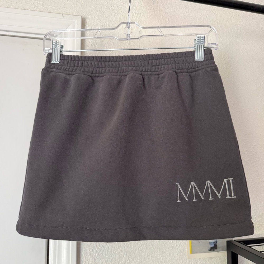 MY MUM MADE IT grey knit fleece logo embroidered athletic casual mini skirt‎